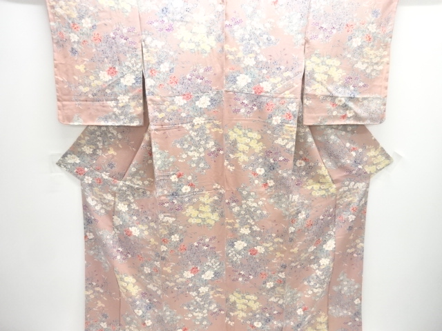 JAPANESE KIMONO / UNUSED CHIRIN-ORI FABRIC FLORAL PATTERN KOMON